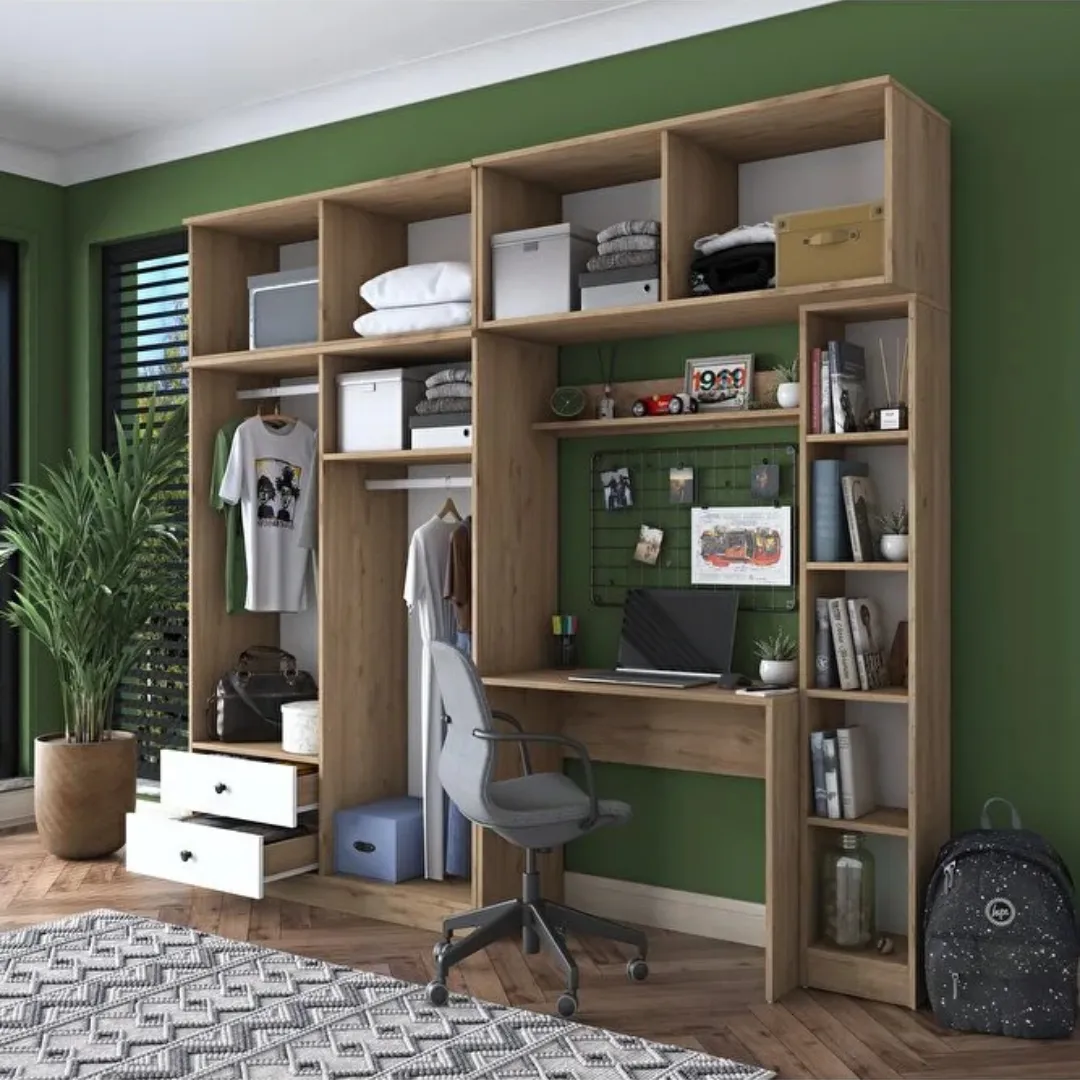 Dressing Mural XXL Blanc – Grande Capacité avec Rangements Hauts et Tiroirs