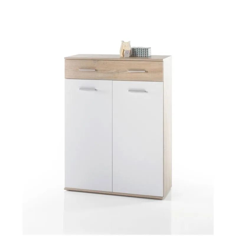 Meuble à Chaussures Buffet d'Entrée Blanc et Bois – Tiroirs et Grande Capacité