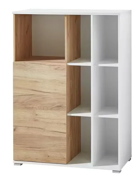 Pack bureau d’angle avec tiroirs et bibliothèque assortie